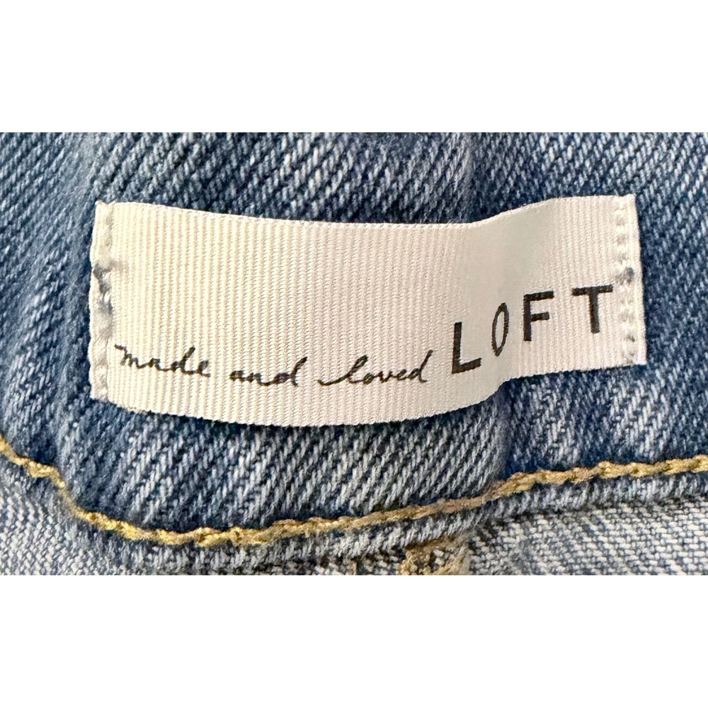 LOFT High Rise Cuffed‎ Denim Shorts Women Size 14 Light Wash Distressed - Picture 7 of 8